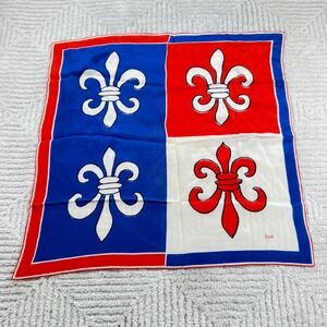 Vera Neumann Scarf Red Blue White Fleur De Lis Silk Vintage Mod Square French